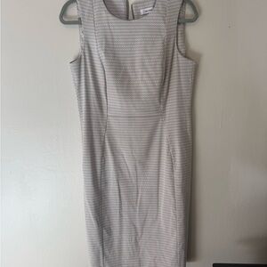 Tan and White Sleeveless Business Dress